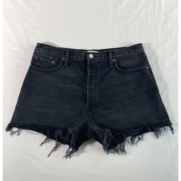 RE / DONE Jeans 70's High Rise Denim Shorts in Broken Black - Picture 4 of 8
